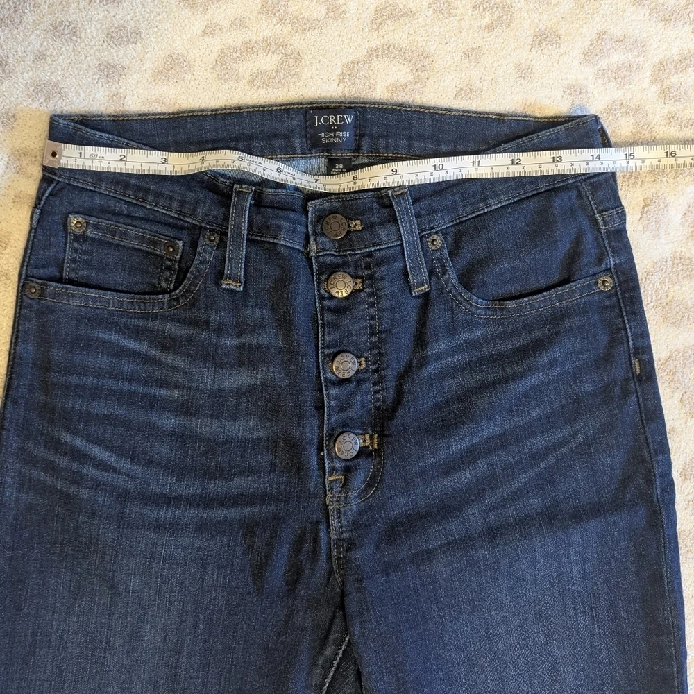 J. Crew High Rise Skinny Jeans Dark Wash Button Fly Stretch Size 28